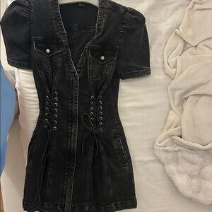 Retrofete Black Washed Denim Jacket Dress